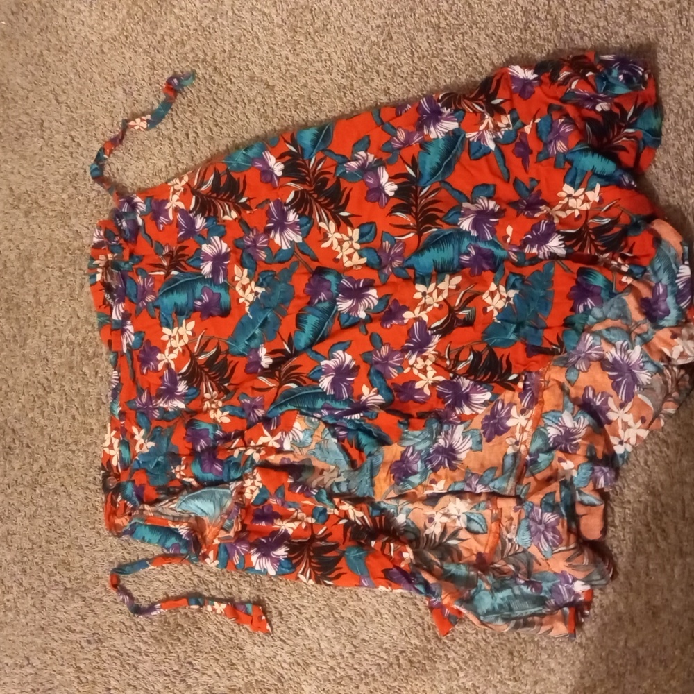 George Red Floral Skirt with Purple Accents